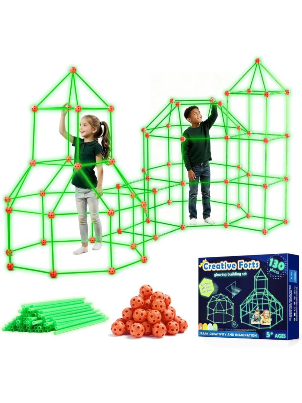 Creative Glow Fort Building Kit for Kids - Indoor & Outdoor Construction Toy, 86